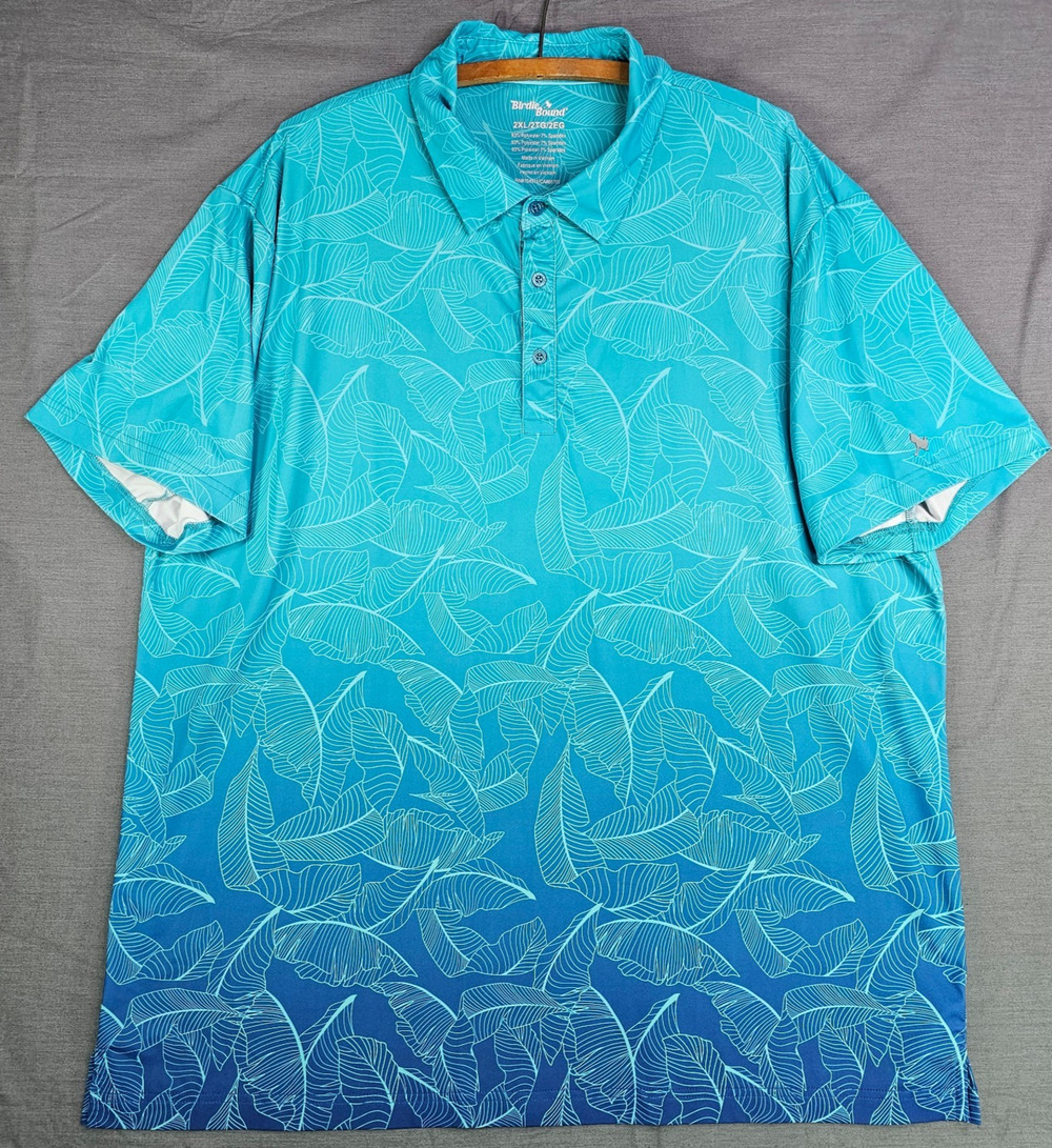 Birdie Bound Performance Moisture Wicking Golf Polo Blue Floral Men's 2XL